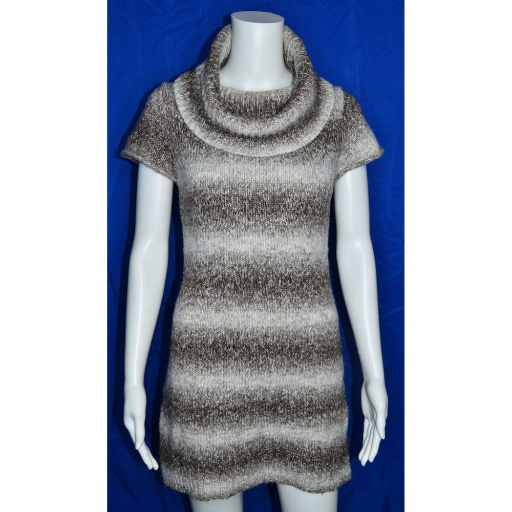 Like, Love Cowl Neck Knit Cotton Wool Blend Sweater Tunic Gray & White Stripes M